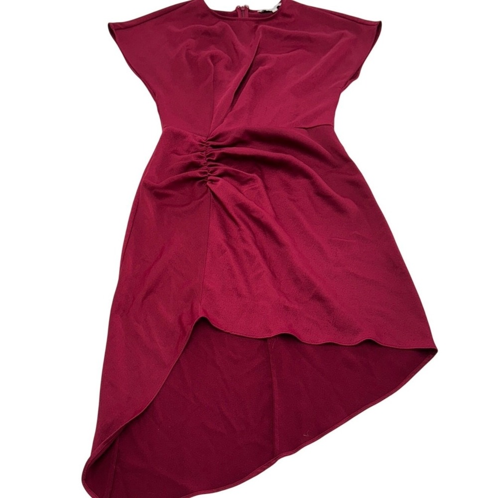L'Academie Dress Womens Small Red Pink Asymmetrical Ruched Cocktail Wedding - Picture 2 of 14